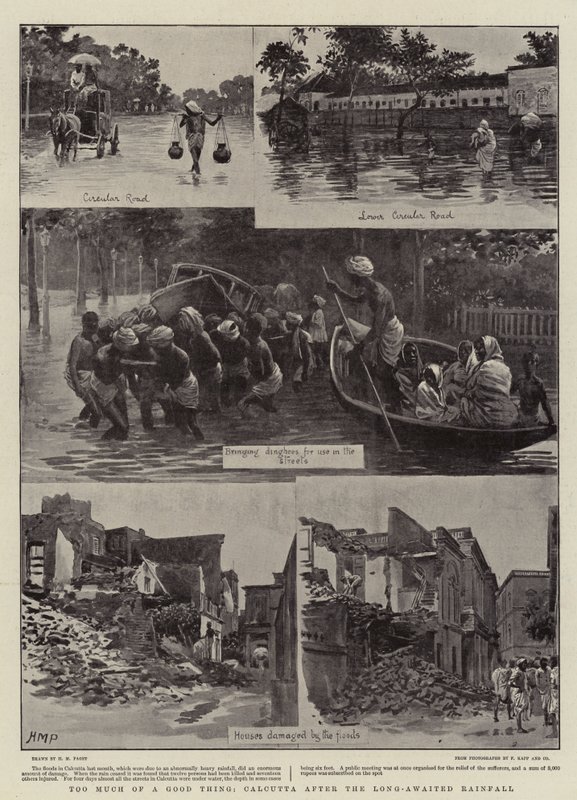 Te veel van het goede, Calcutta na de langverwachte regenval door Henry Marriott Paget