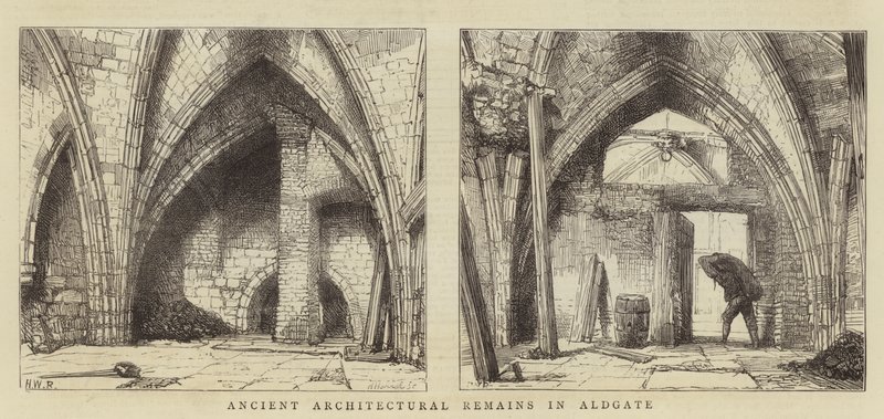 Oude architectonische overblijfselen in Aldgate door Henry William Brewer