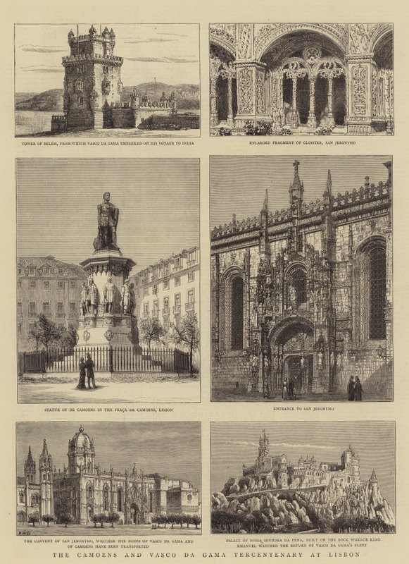 De Camoens en Vasco da Gama Tercentenary in Lissabon door Henry William Brewer