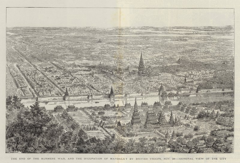 Het Einde van de Birmaanse Oorlog en de Bezetting van Mandalay door Britse Troepen, 28 november, Algemeen Zicht op de Stad door Henry William Brewer