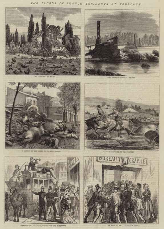 De overstromingen in Frankrijk, incidenten in Toulouse door Henry William Brewer