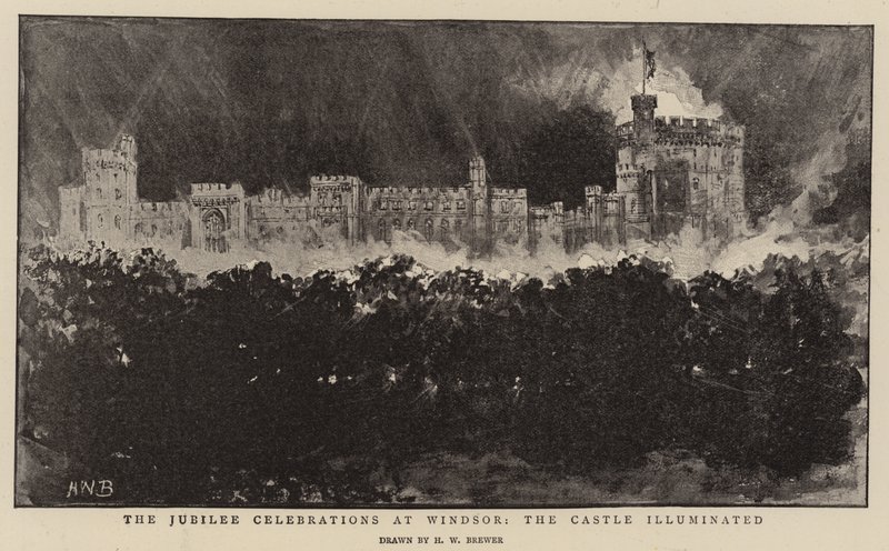 De Jubileumvieringen in Windsor, het Kasteel Verlicht door Henry William Brewer