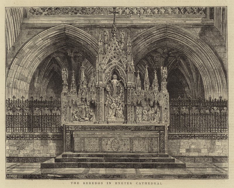 Het altaarstuk in de kathedraal van Exeter door Henry William Brewer