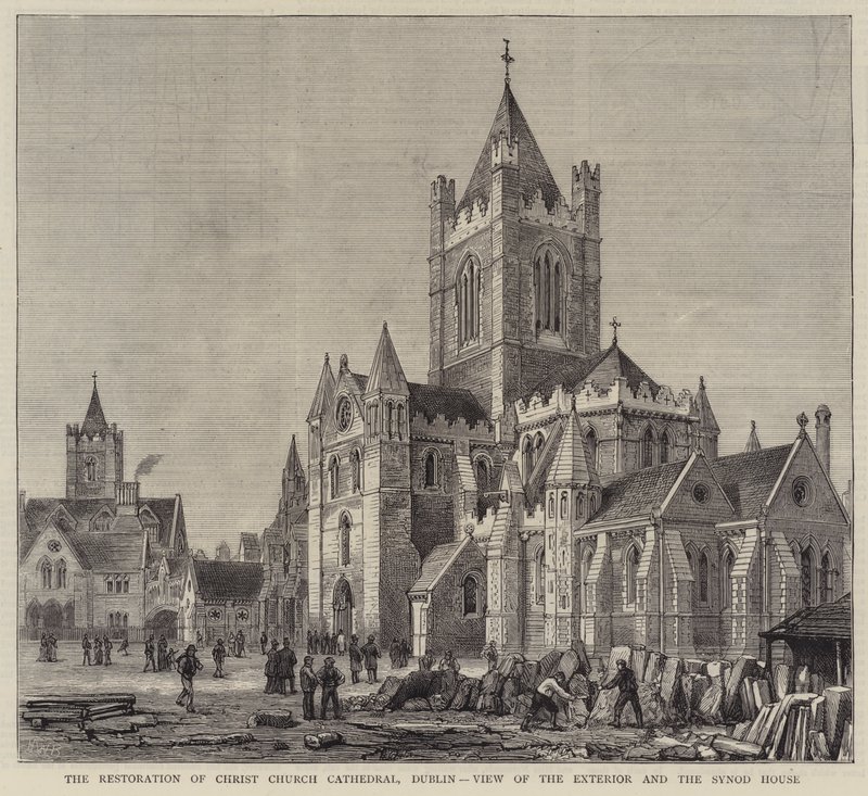 De restauratie van de Christ Church Cathedral, Dublin, uitzicht op het exterieur en het Synodehuis door Henry William Brewer
