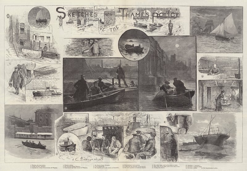 Schetsen van de Thames Politie door Henry Charles Seppings Wright