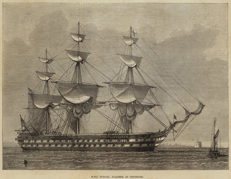 HMS Duncan, Vlaggenschip bij Sheerness door Henry Spernon Tozer