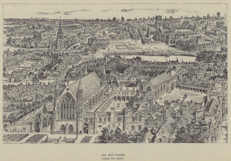 Ely Place, vanuit het Westen door Henry William Brewer