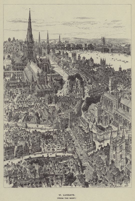 Ludgate, vanuit het Westen door Henry William Brewer