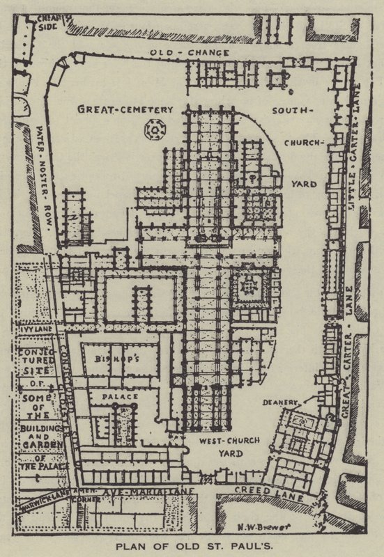 Plattegrond van Oude St. Pauls door Henry William Brewer