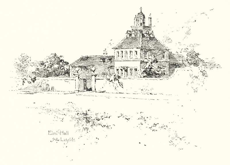 Elral Hall, nabij Lichfield door Herbert (after) Railton