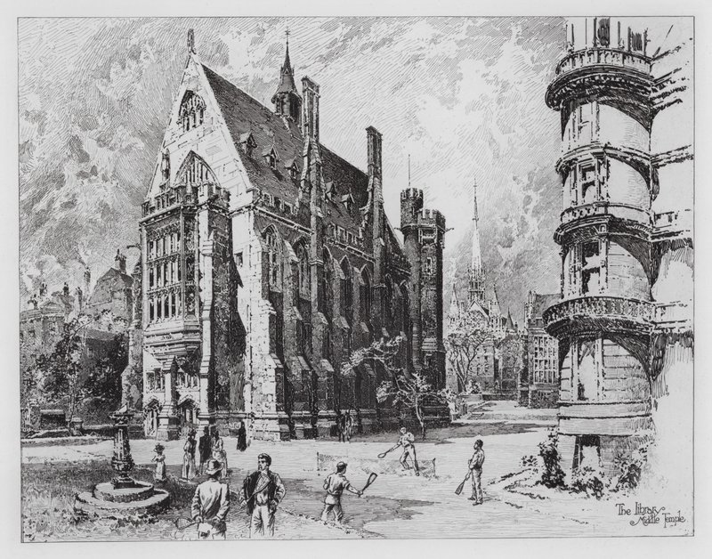 De Bibliotheek, Middle Temple door Herbert (after) Railton