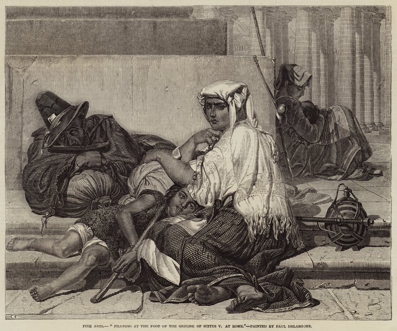 Pelgrims aan de Voet van de Obelisk van Sixtus V in Rome door Hippolyte Delaroche