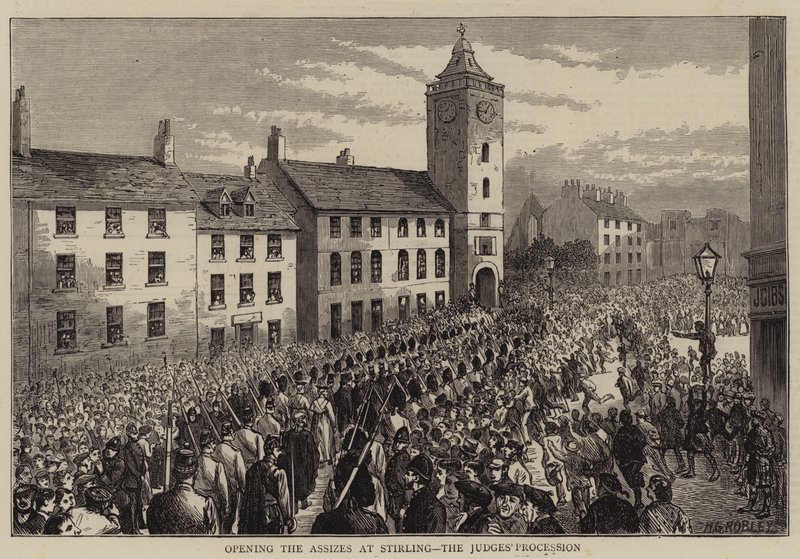 Opening van de Assisen in Stirling, de processie van de rechters door Horatio Gordon Robley