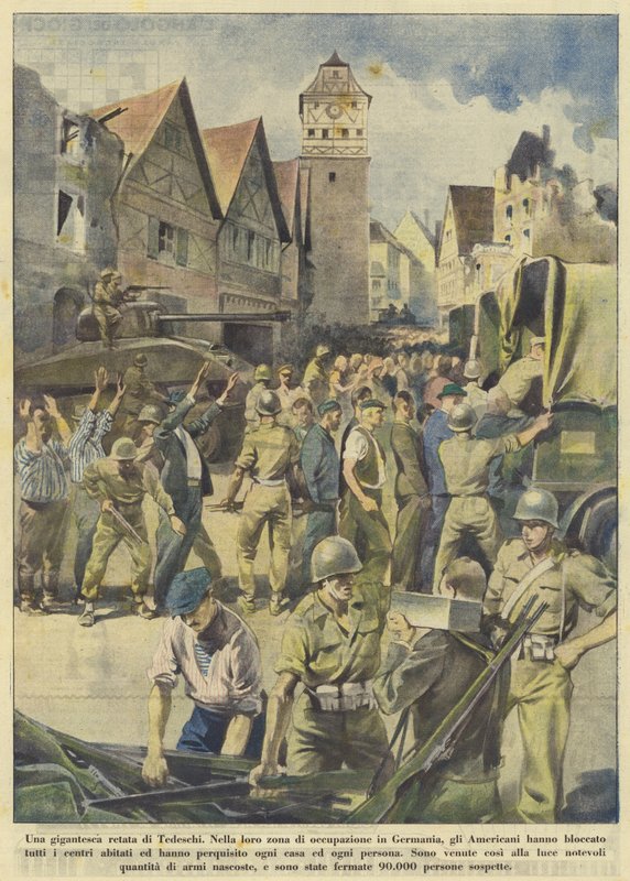 Een gigantische inval van Duitsers (kleurenlitho) door Italian School