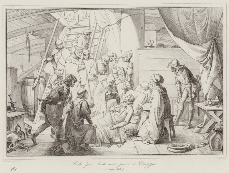Carlo Zeno gewond in de oorlog van Chioggia door Italian School