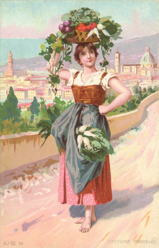 Toscaans kostuum (chromolitho) door Italian School