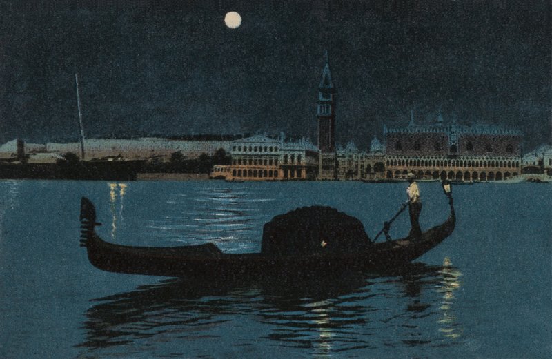 Dogenpaleis en Campanile (kleurenlitho) door Italian School
