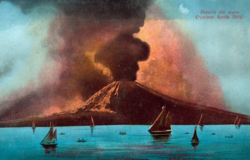 Uitbarsting van de Vesuvius, april 1906 (kleurenlitho) door Italian School