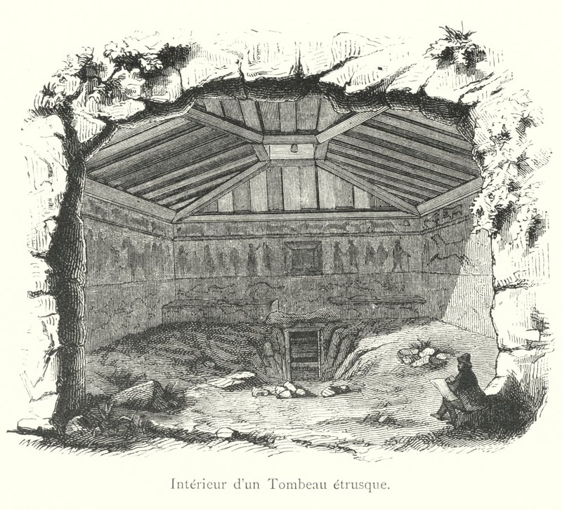 Interieur van een Etruskisch graf (gravure) door Italian School