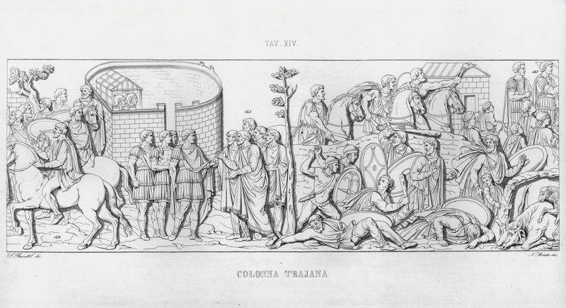 De Zuil van Trajanus (gravure) door Italian School