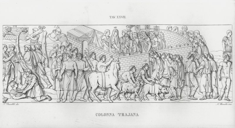 De Zuil van Trajanus (gravure) door Italian School