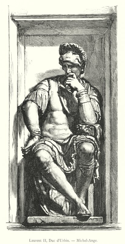 Laurent II, Hertog van Urbino, Michelangelo (gravure) door Italian School