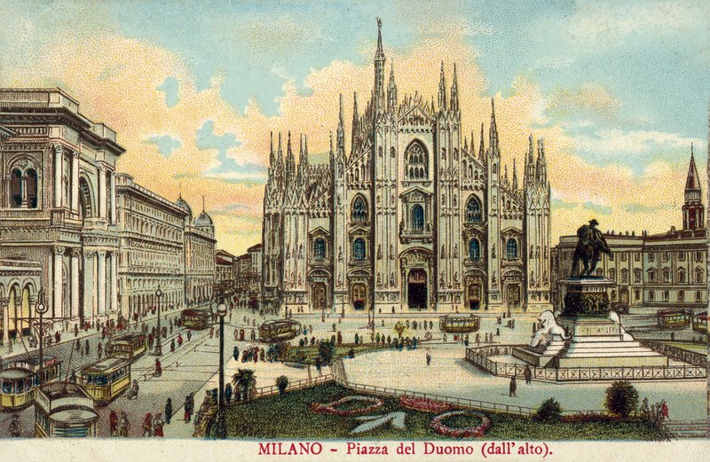Piazza del Duomo, Milaan (kleurenlitho) door Italian School
