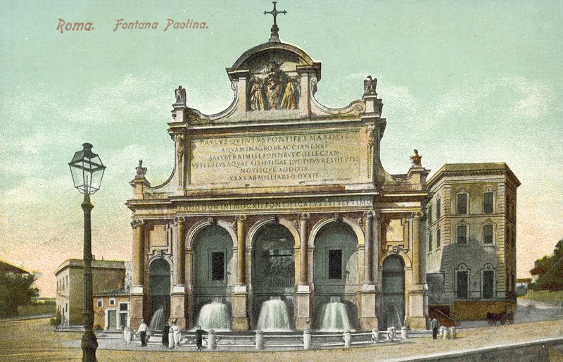 Rome, Italië, Fontana Paolina (kleurenlitho) door Italian School