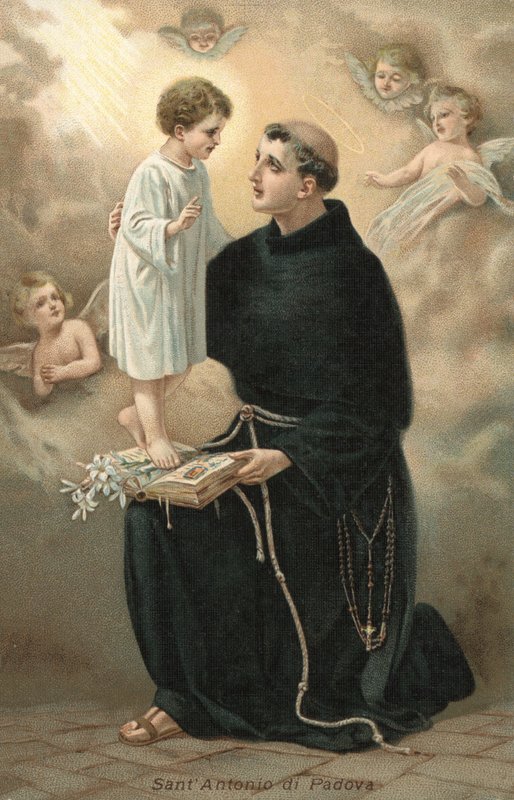Sint Antonius van Padua (kleurenlitho) door Italian School