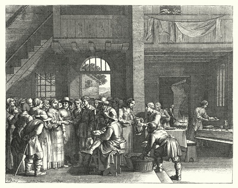 Het verlovingsfeest (gravure) door Jacques Stella