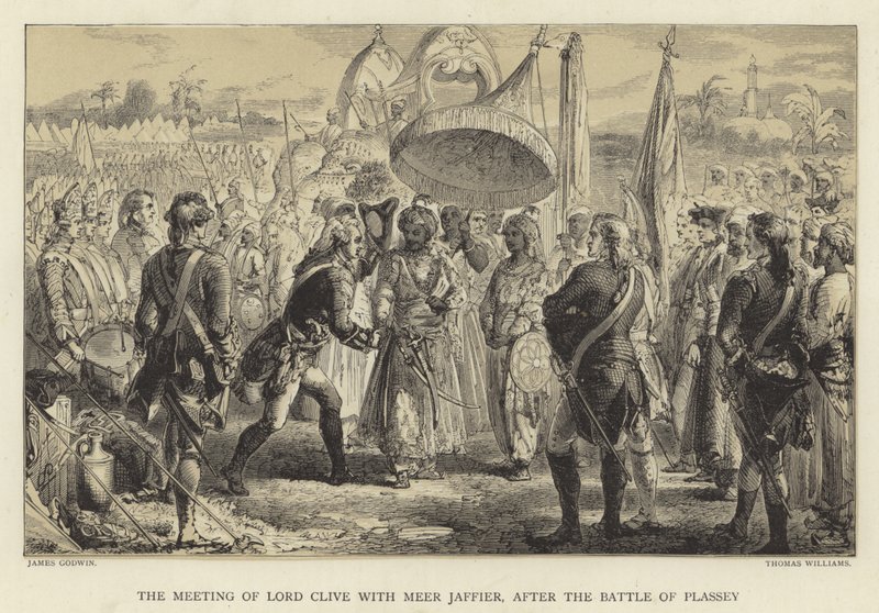 De ontmoeting van Lord Clive met Meer Jaffier, na de Slag bij Plassey door James Godwin