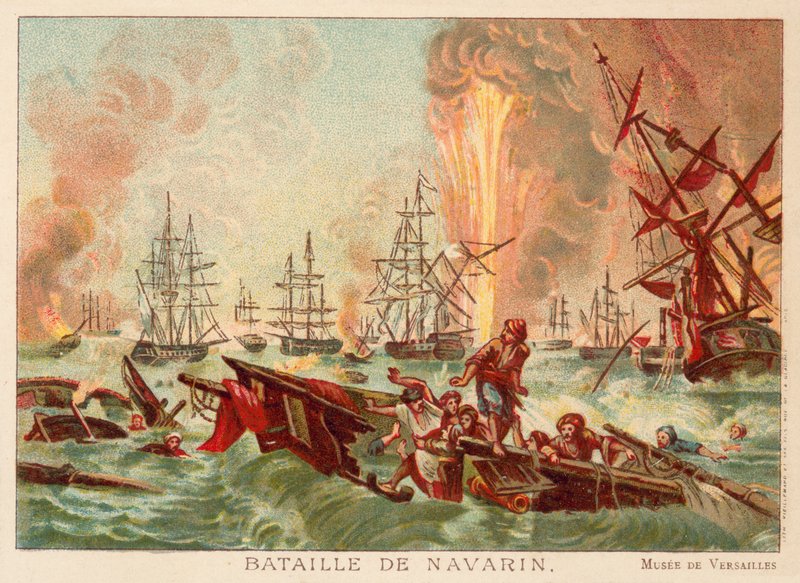 Slag bij Navarino, 1827 door Jean Charles Langlois