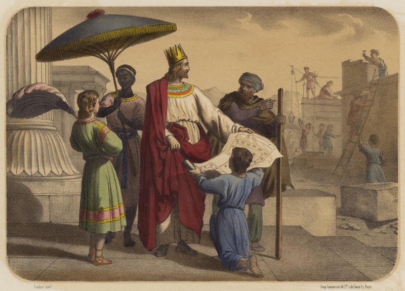 Salomo bouwt de tempel door Jean Baptiste Auguste Leloir