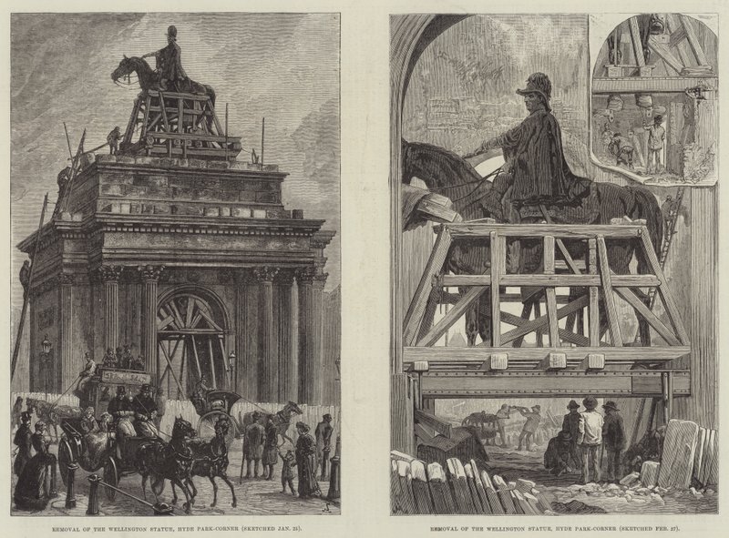Verwijdering van het Wellington-standbeeld door Johann Nepomuk Schonberg