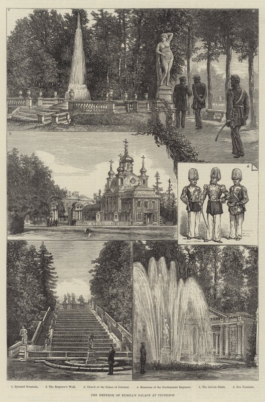 Het paleis van de keizer van Rusland in Peterhof door Johann Nepomuk Schonberg