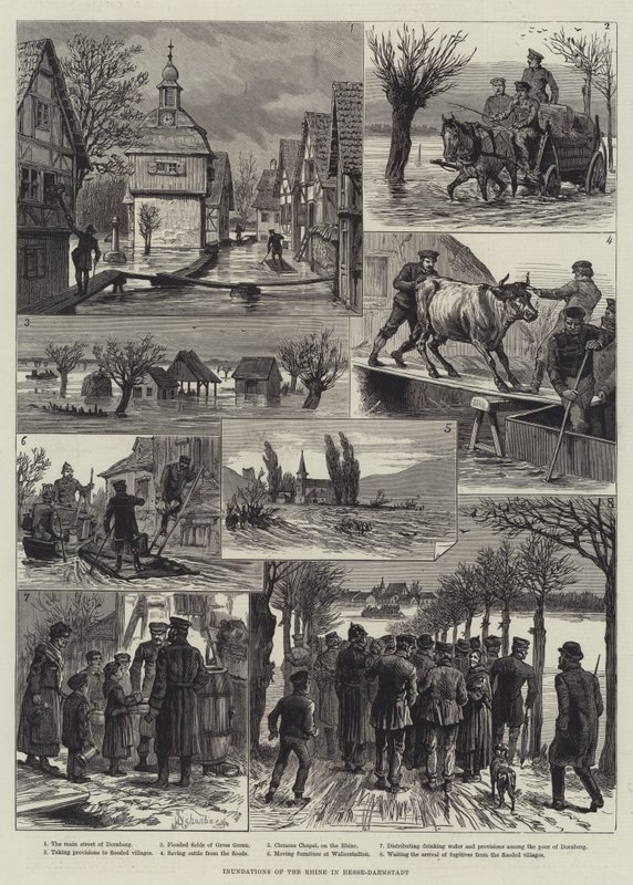 Overstromingen van de Rijn in Hessen-Darmstadt door Johann Nepomuk Schonberg