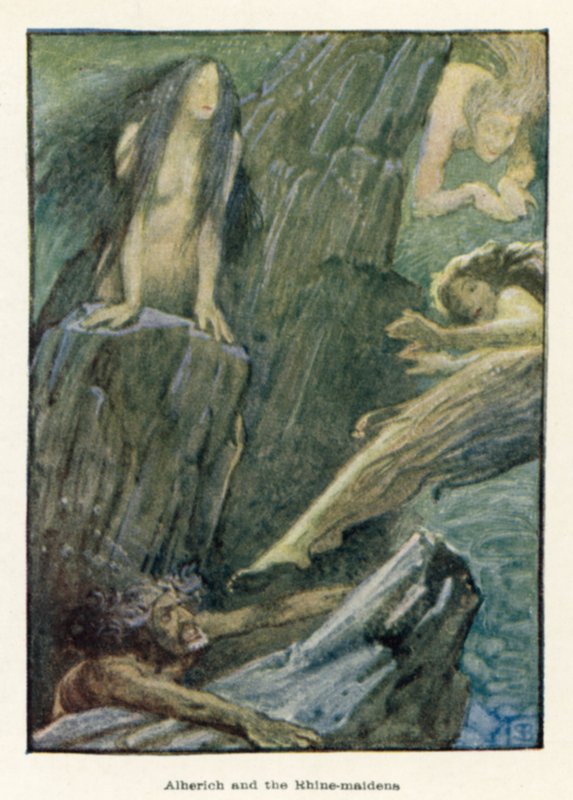 Alherich en de Rijnmeisjes door John Byam Liston Shaw