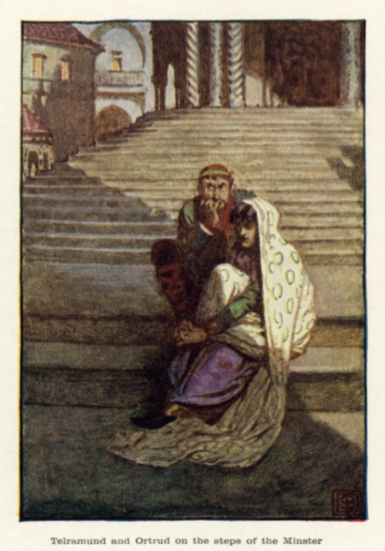 Telramund en Ortrud op de trappen van de Minster door John Byam Liston Shaw
