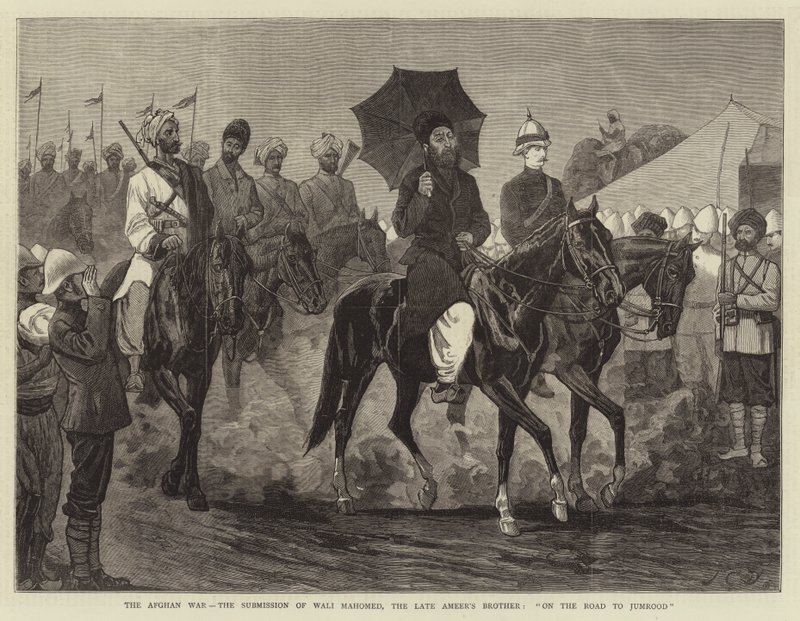 De Afghaanse Oorlog, de Overgave van Wali Mahomed, de Broer van de Wijlen Ameer, Op Weg naar Jumrood door John Charles Dollman