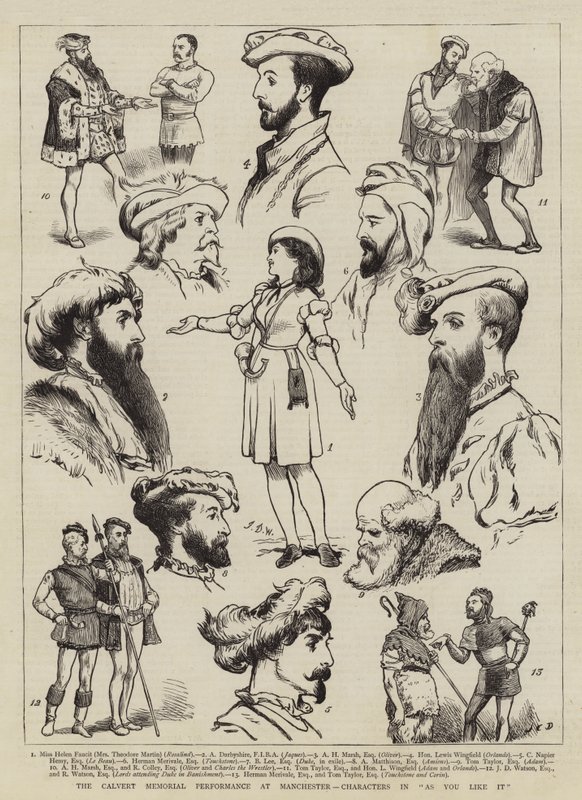 De Calvert Memorial Performance in Manchester, personages in As You Like It door John Charles Dollman