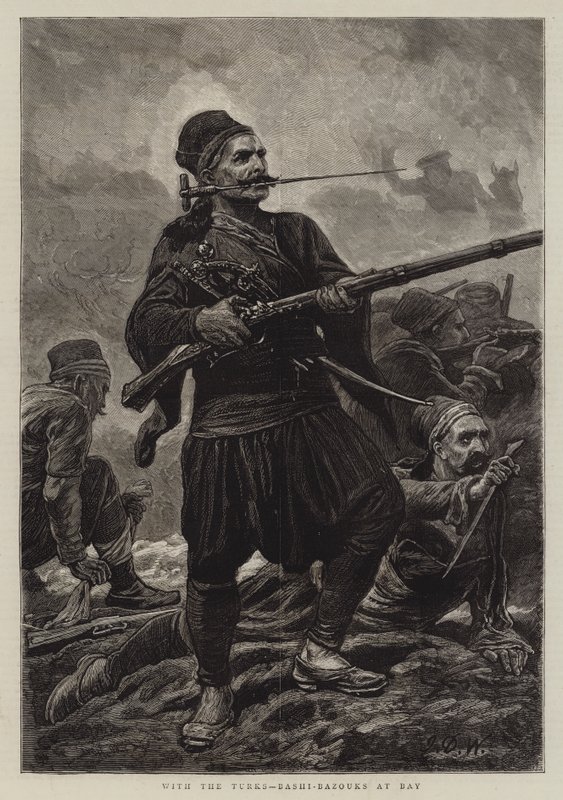 Met de Turken, Bashi-Bazouks in het nauw door John Dawson Watson