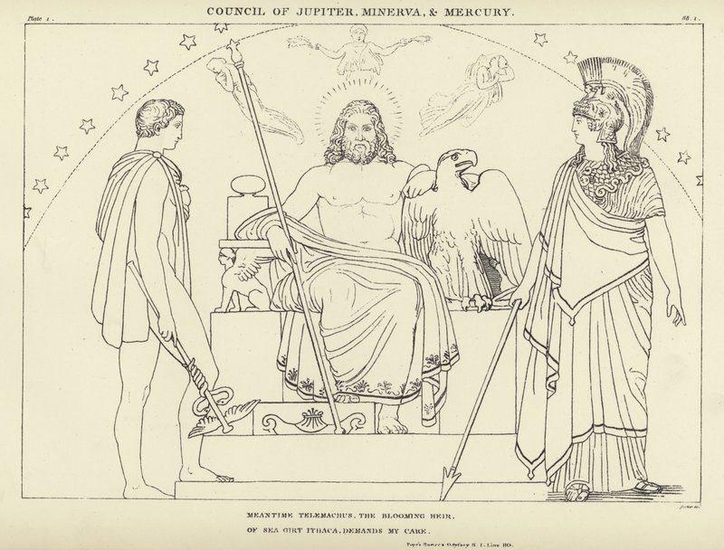 Raad van Jupiter, Minerva en Mercurius door John Flaxman