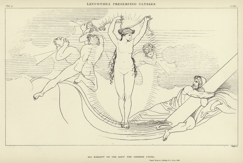Leucothea die Ulysses redt door John Flaxman