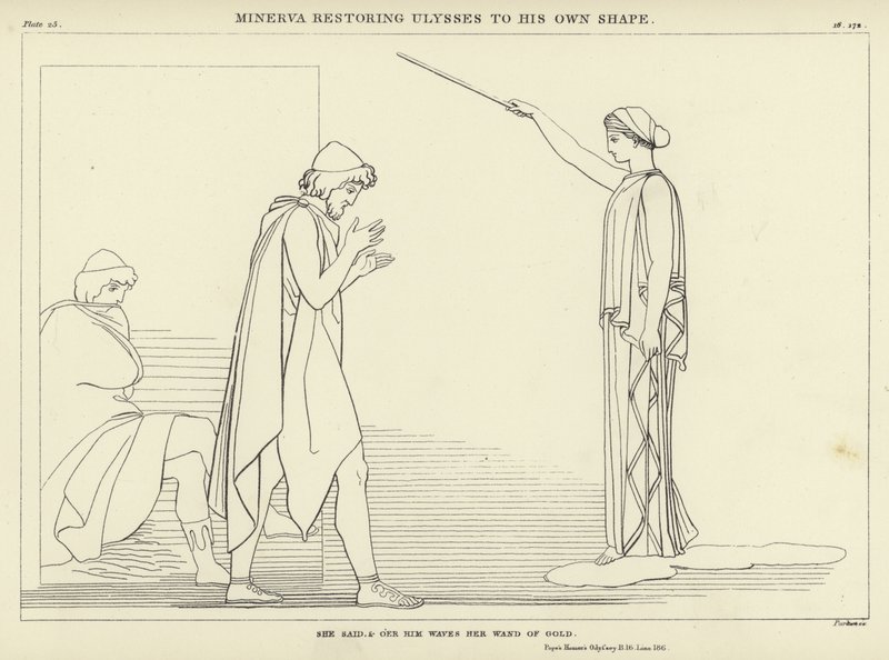 Minerva herstelt Ulysses in zijn eigen vorm door John Flaxman