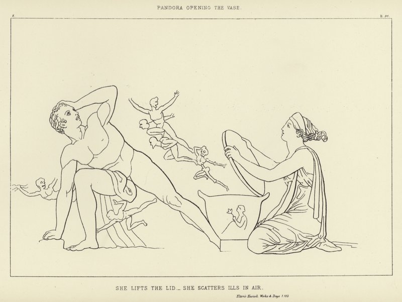Pandora opent de vaas door John Flaxman
