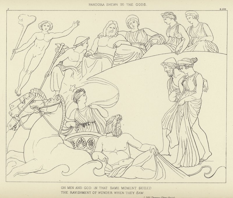 Pandora getoond aan de goden door John Flaxman