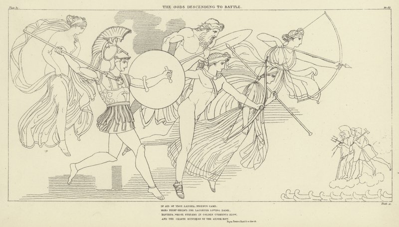 De goden dalen af naar de strijd door John Flaxman