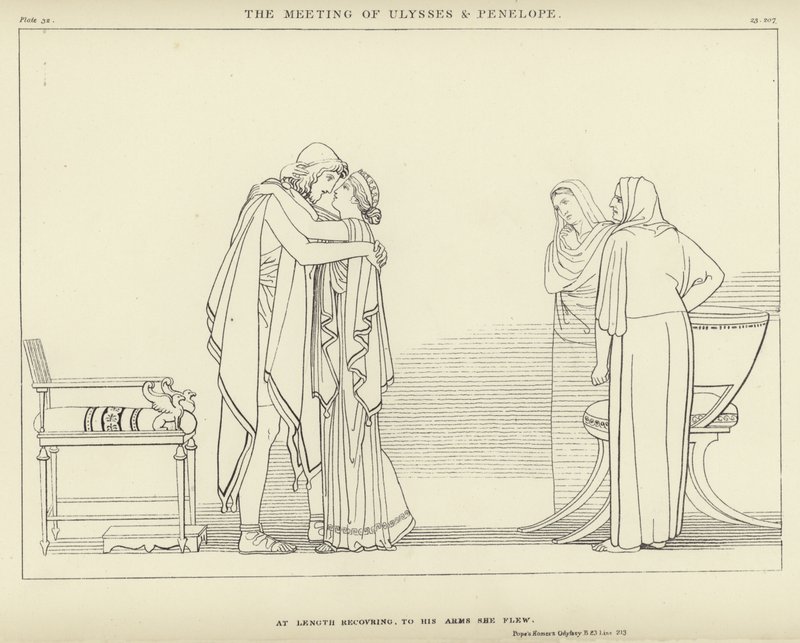De ontmoeting van Odysseus en Penelope door John Flaxman