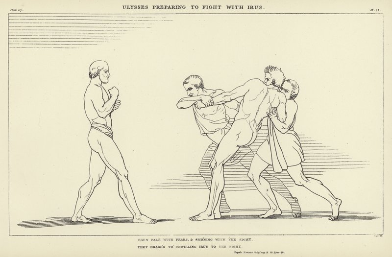 Odysseus bereidt zich voor om te vechten met Irus door John Flaxman