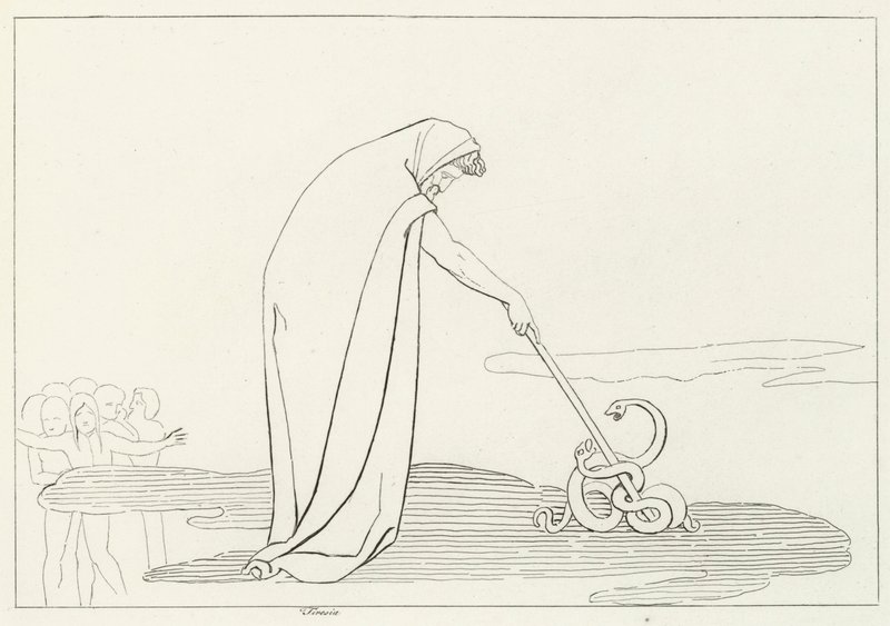 Tiresias, Inferno, Canto 20 (gravure) door John (after) Flaxman